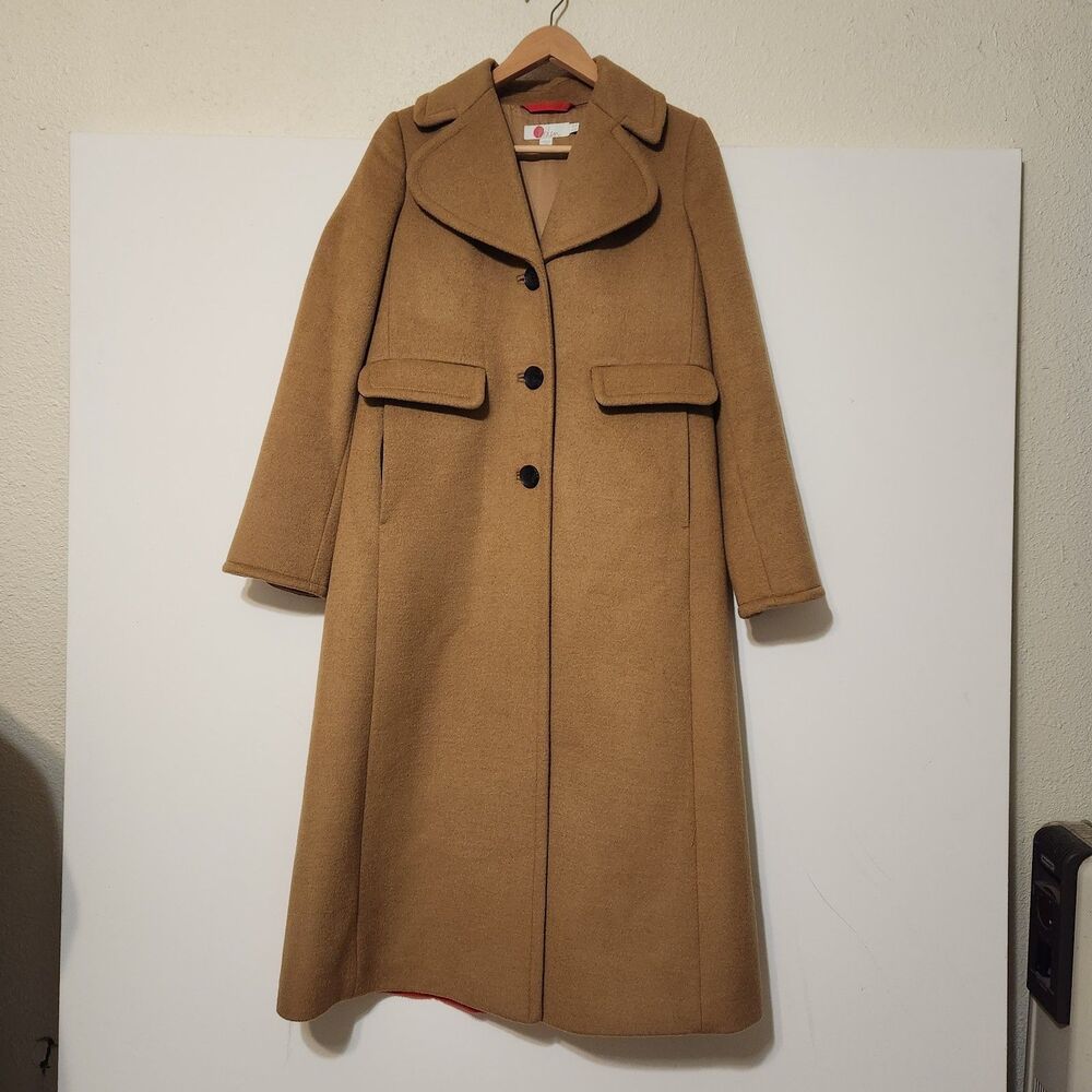 Boden Long Camel Coat with Red Panel Back - Picture 5 of 13